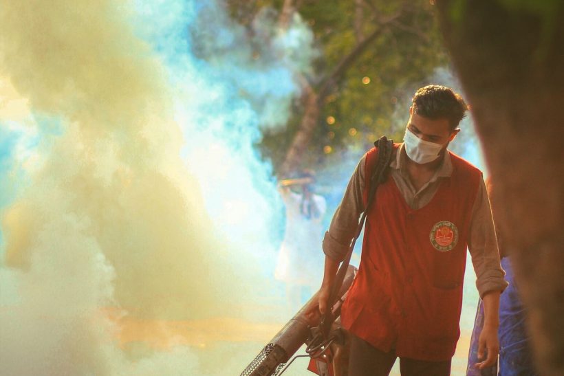 Mosquito fogging treatment being carried out in an outdoor space